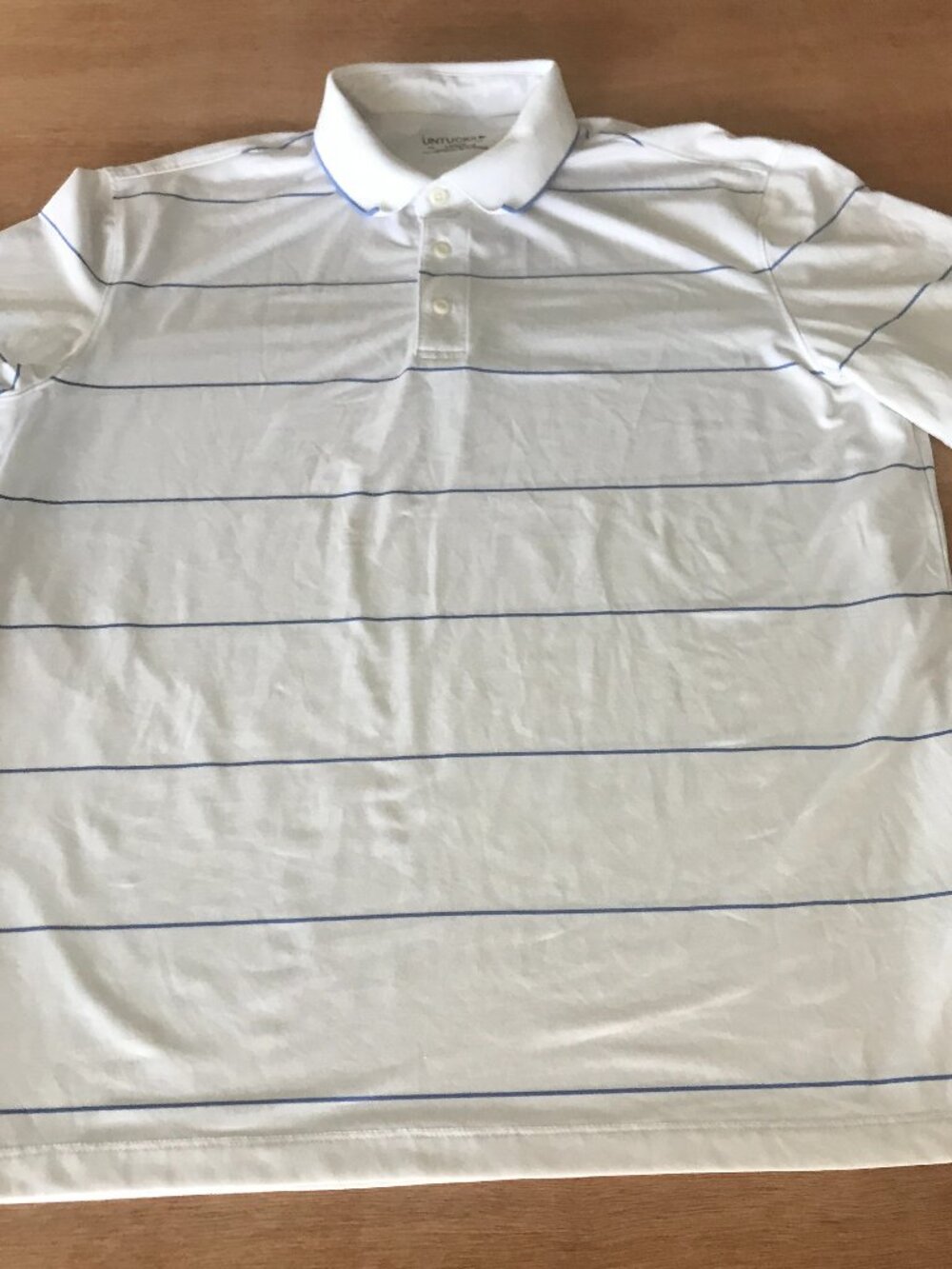 Untuckit Cronos Performance Polo Shirt Men L Blue Striped Short Sleeve Golf